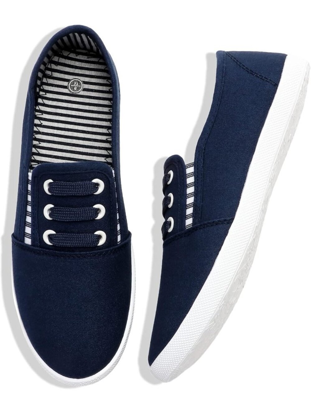 🆕Women's Navy Blue Canvas Slip On Sneakers Casual Walking Non Slip Work Shoes